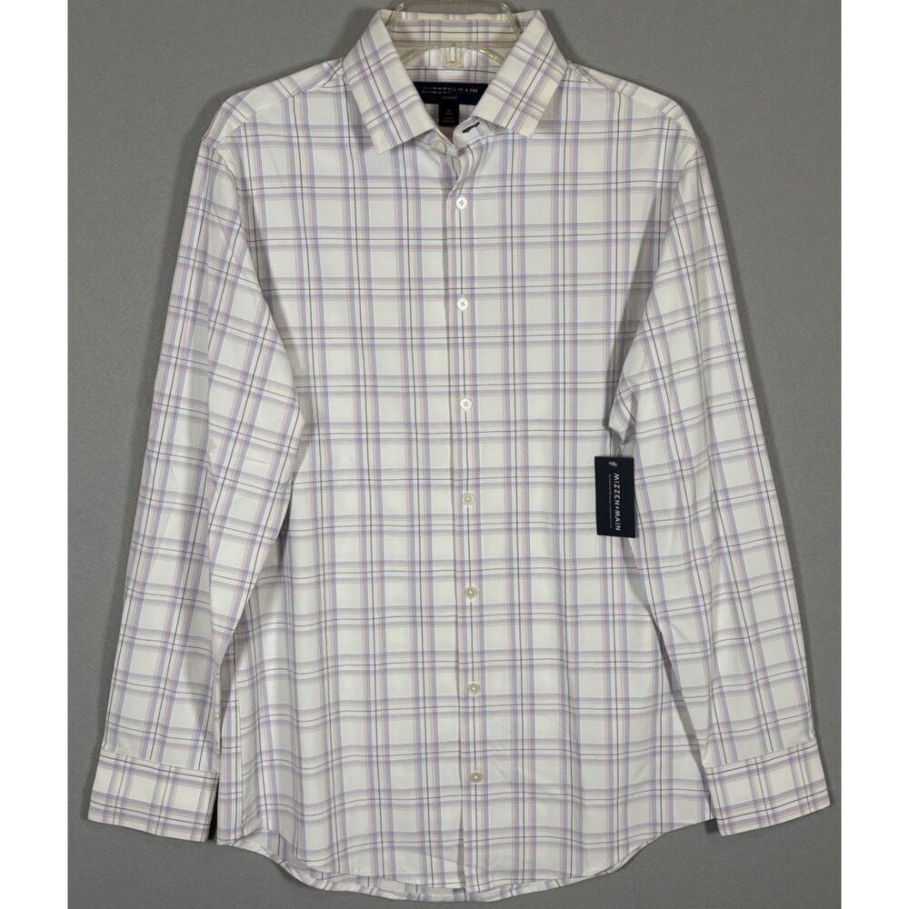 NWT Mizzen Main Leeward Shirt Mens M Trim Fit White Check Plaid Performance
